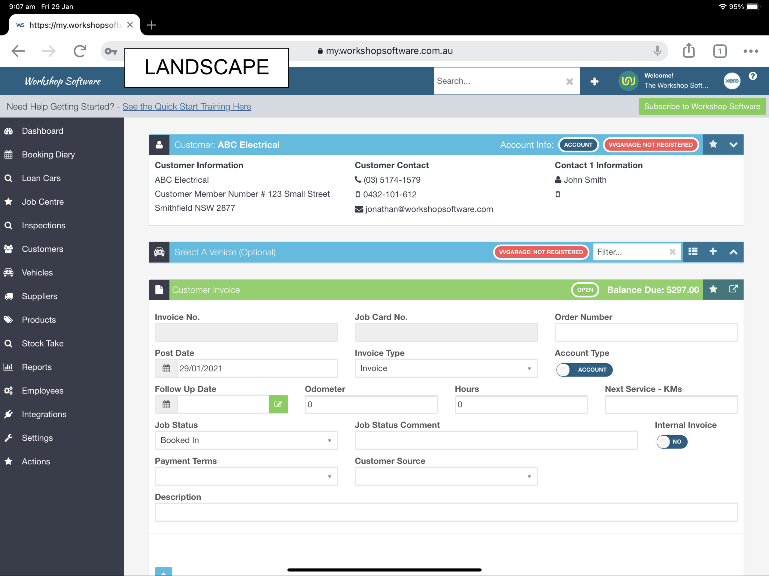 Workshop Software open on a tablet in landscape orientation