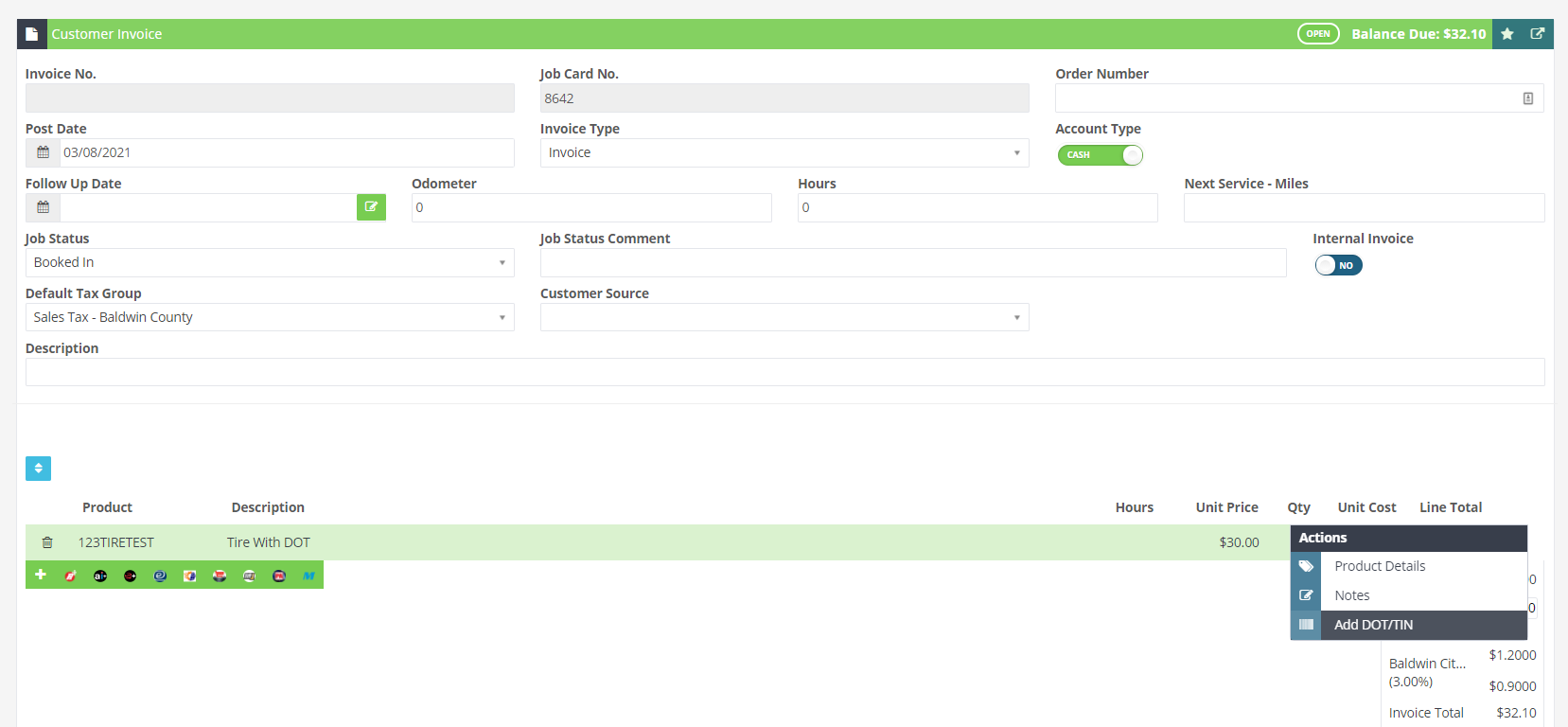 Workshop Software how to register tires with dot/tin showing 'add dot/tin'