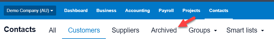 Workshop Software xero error: unarchive a customer in xero showing archived
