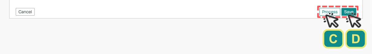 A cropped screenshot of the Supplier Invoice Page, callouts indicate the Save and Process Buttons.
