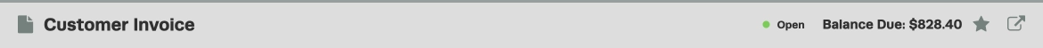 An image of only the title bar of a Workshop Software Customer Invoice. A green dot is shown next to the title Open