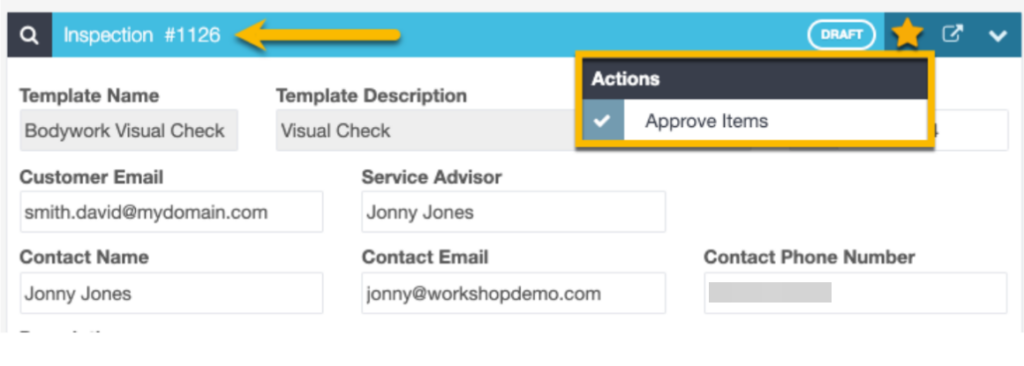 Workshop Software screen showing inspection approval - after saving the document, a reference number will be a...