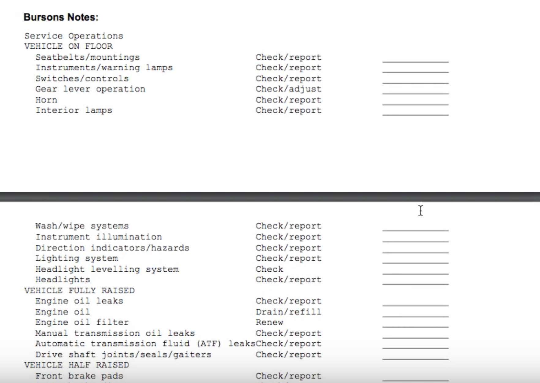 Workshop Software screen showing if you then print your job card, you will see that the relevant service infor...