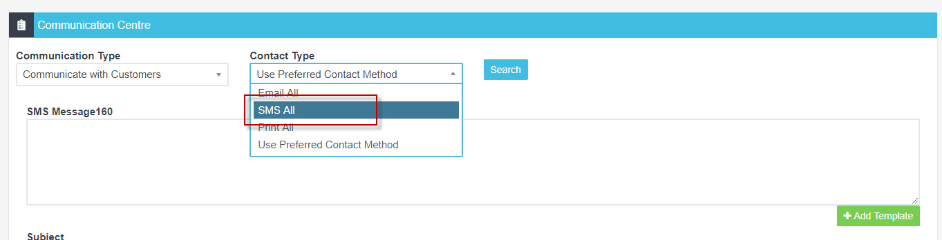 Workshop Software let your customers know about the vvgarage app showing " sms all " as the contact type