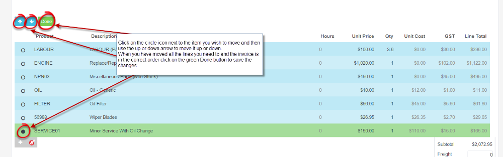 Workshop Software screen showing once you have moved all necessary lines and everything is in the correct orde...