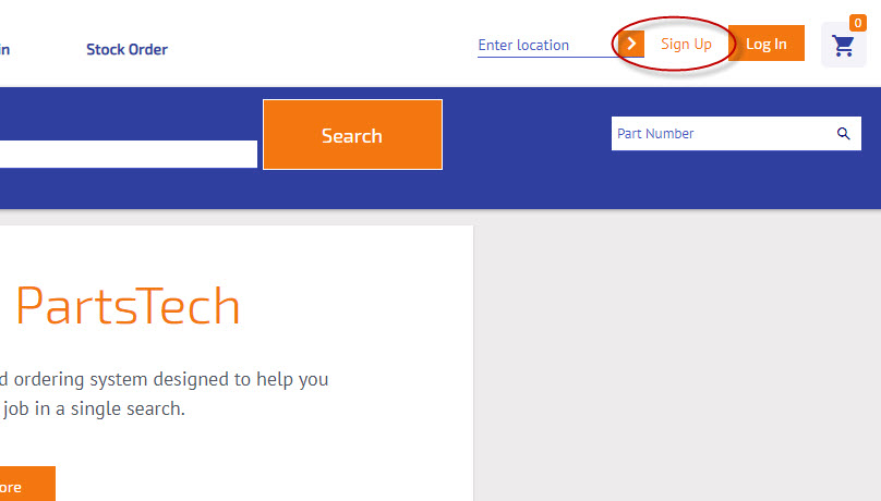 Workshop Software screen showing https://www.partstech.com/ and sign up with an account