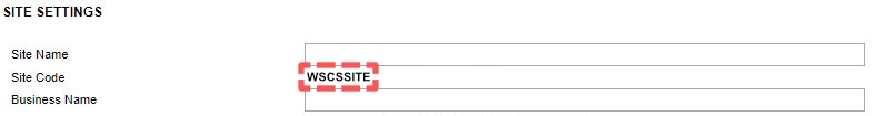 A screenshot of the Site Settings screen as it appears in NAPA or Repco, the Site Code is highlighted.