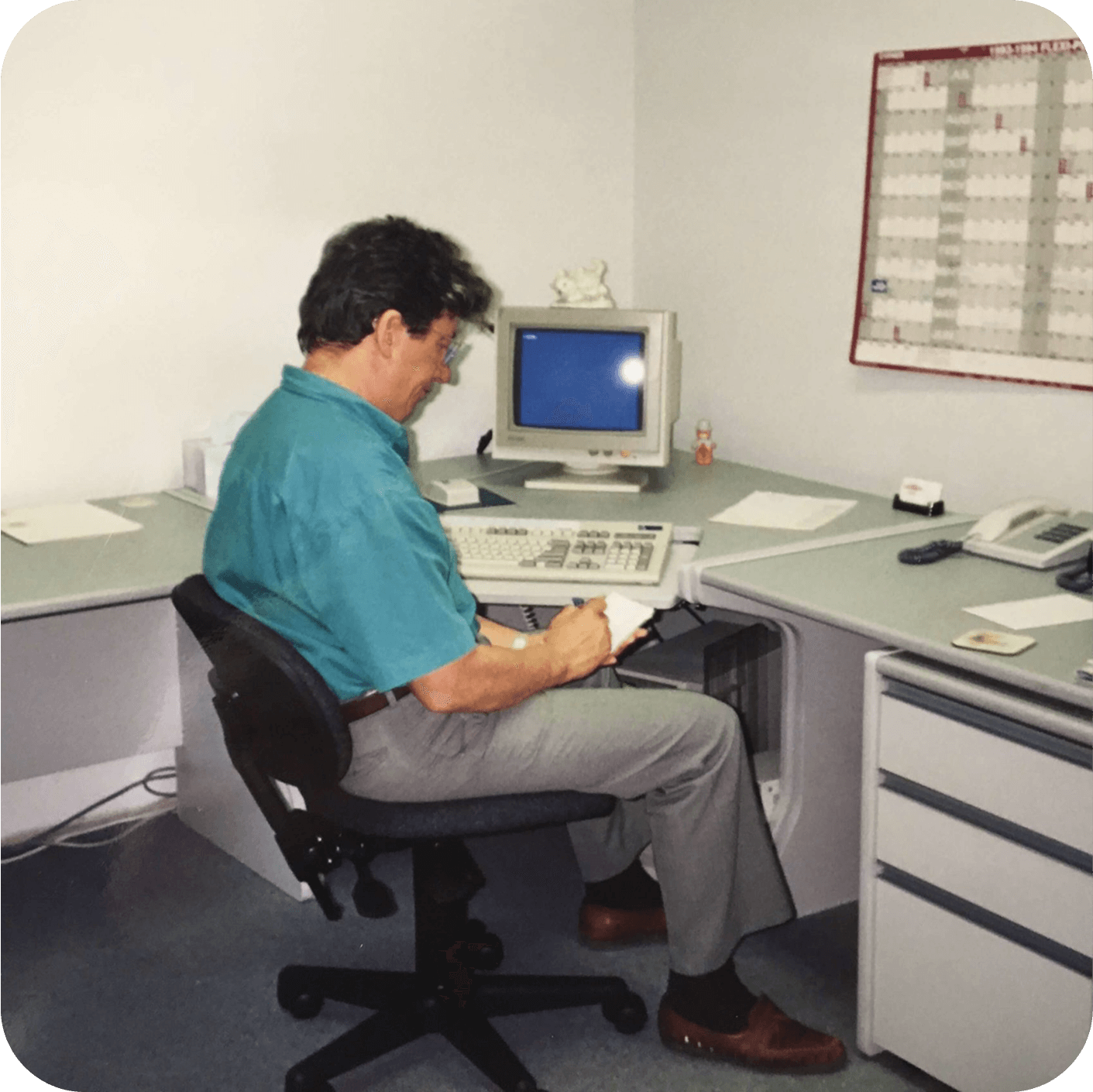 Workshop Software team and office shown in the company history and growth timeline