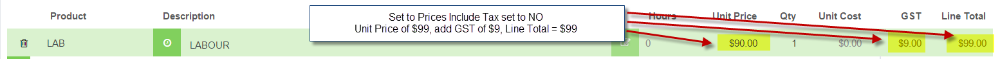 Workshop Software screen showing workshop software will then add gst to the price of the item and include it i...