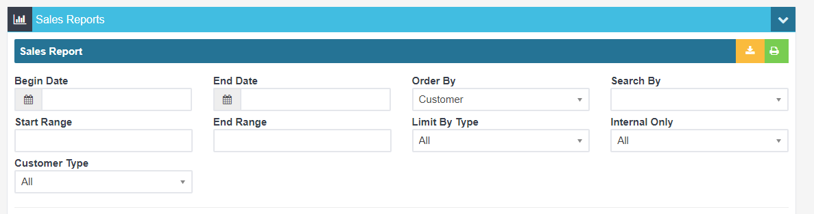 Workshop Software screen showing limit by type - allows you to produce a report for sales invoices, credits, o...