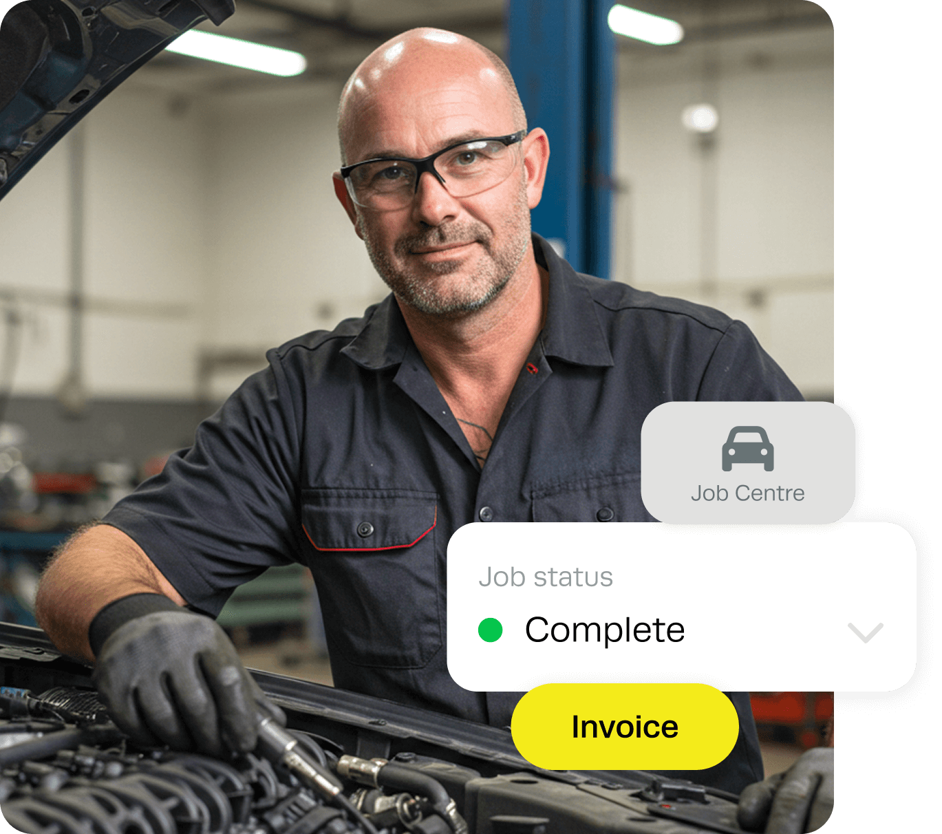 Workshop Software interface for auto mechanic shop showing job management and vehicle service tracking