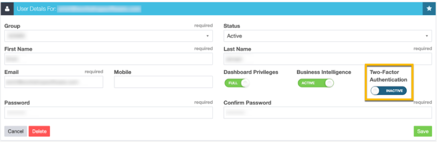 Workshop Software screen showing when selecting the option for the user to receive the 2fa verification code v...