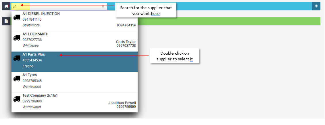 Workshop Software how to record a credit against a supplier showing for the supplier using the search field at the top rig...