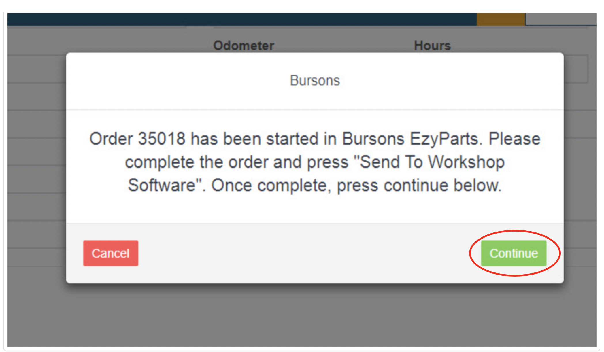 Workshop Software bring over logbook services from burson to workshop software showing 'continue ' and then your parts wil...