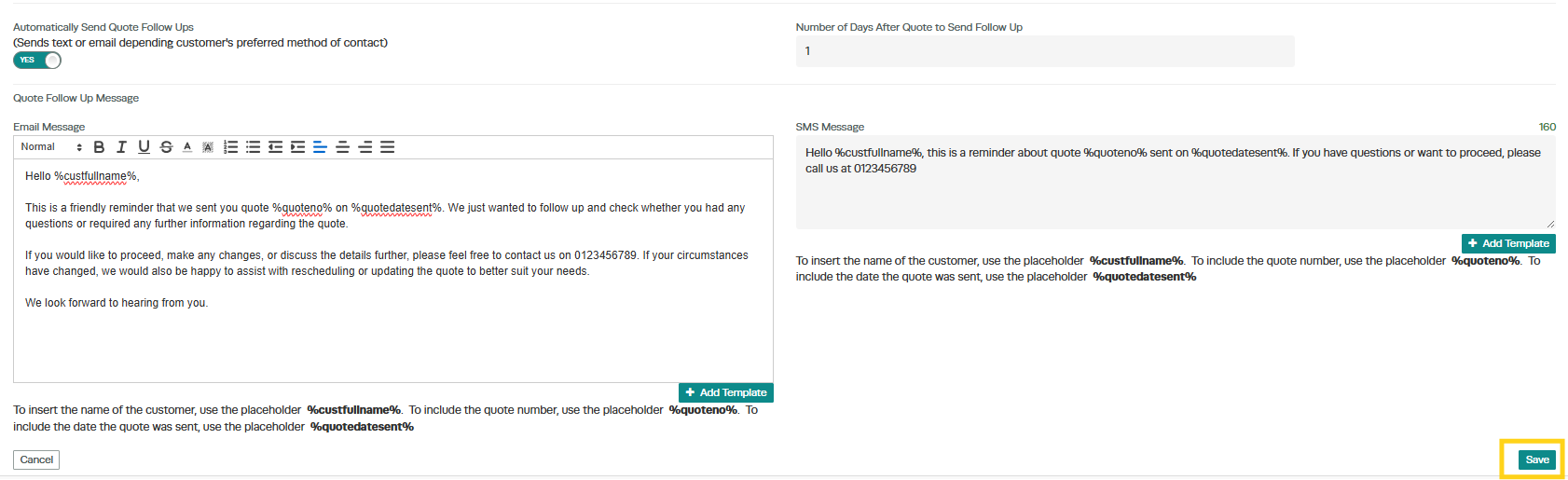 Workshop Software quote management showing save once complete