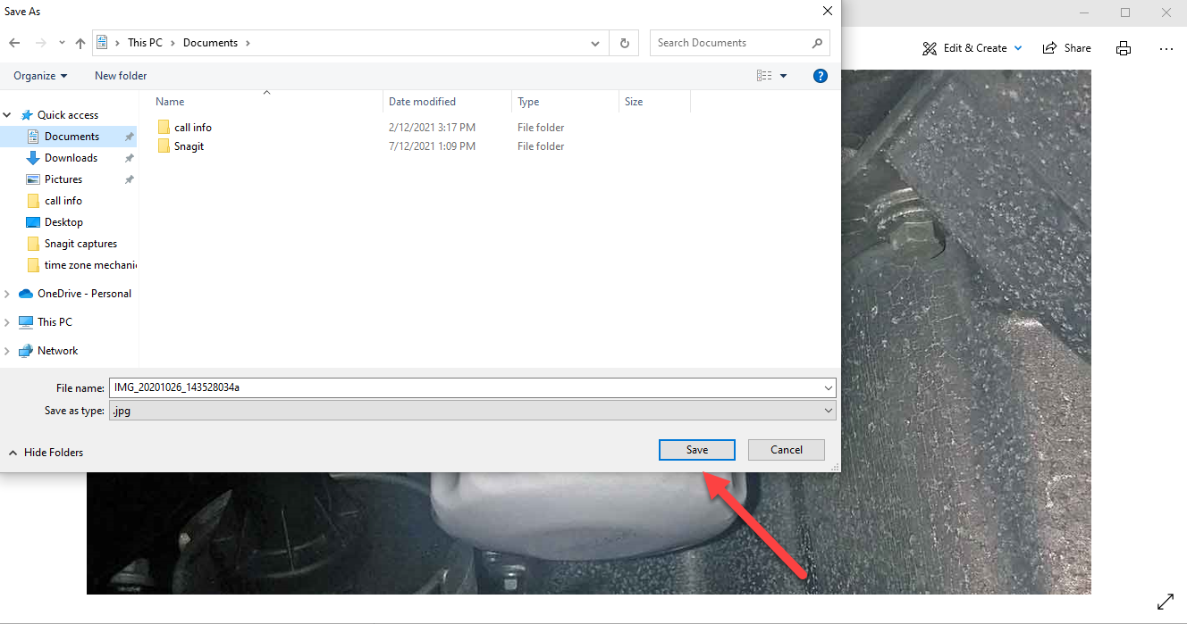 Screenshot of saving the resized image