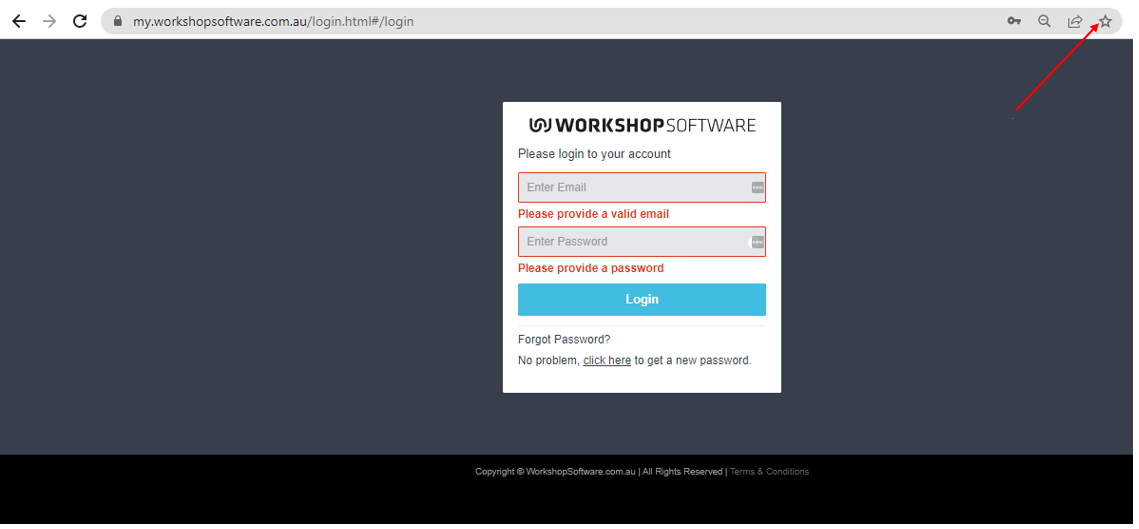 Workshop Software create a workshop software bookmark showing star button to the left of the url and then select 