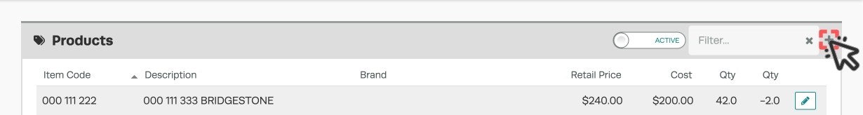 Top banner in Workshop Software's Product list page, a cursor indicates to click indicates the + icon in the top right hand corener.