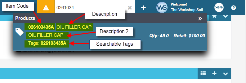 Workshop Software screen showing once your stock item/labour code has come up click on it to open the product ...