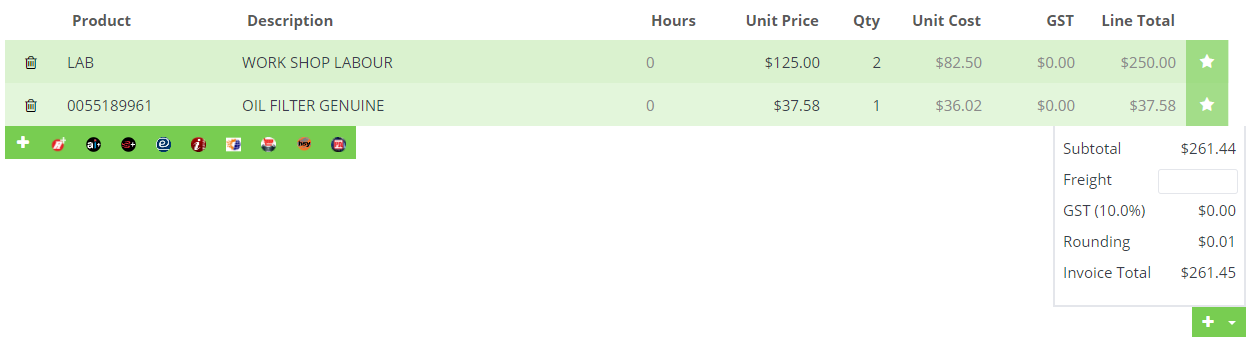 Workshop Software how to do internal work on a unit showing invoice for the work done on the vehicle