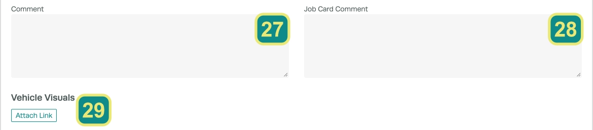 3 numbered fields inside Workshop Software's Product page, Comments and Vehicle Visuals.