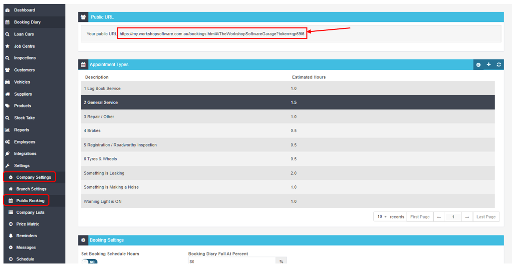 Click on Settings, Company Settings then Public Booking and copy the URL provided at the top of the screen