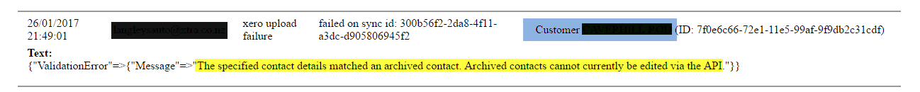 Workshop Software screen showing archived contacts cannot currently be edited via the api