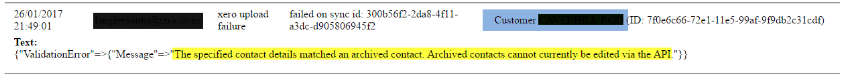 Workshop Software screen showing unarchiving a customer in xero if you get error message customer has been arc...