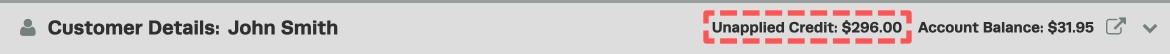 A screenshot of a Customers header, the Unapplied Credit balance is highlighted.