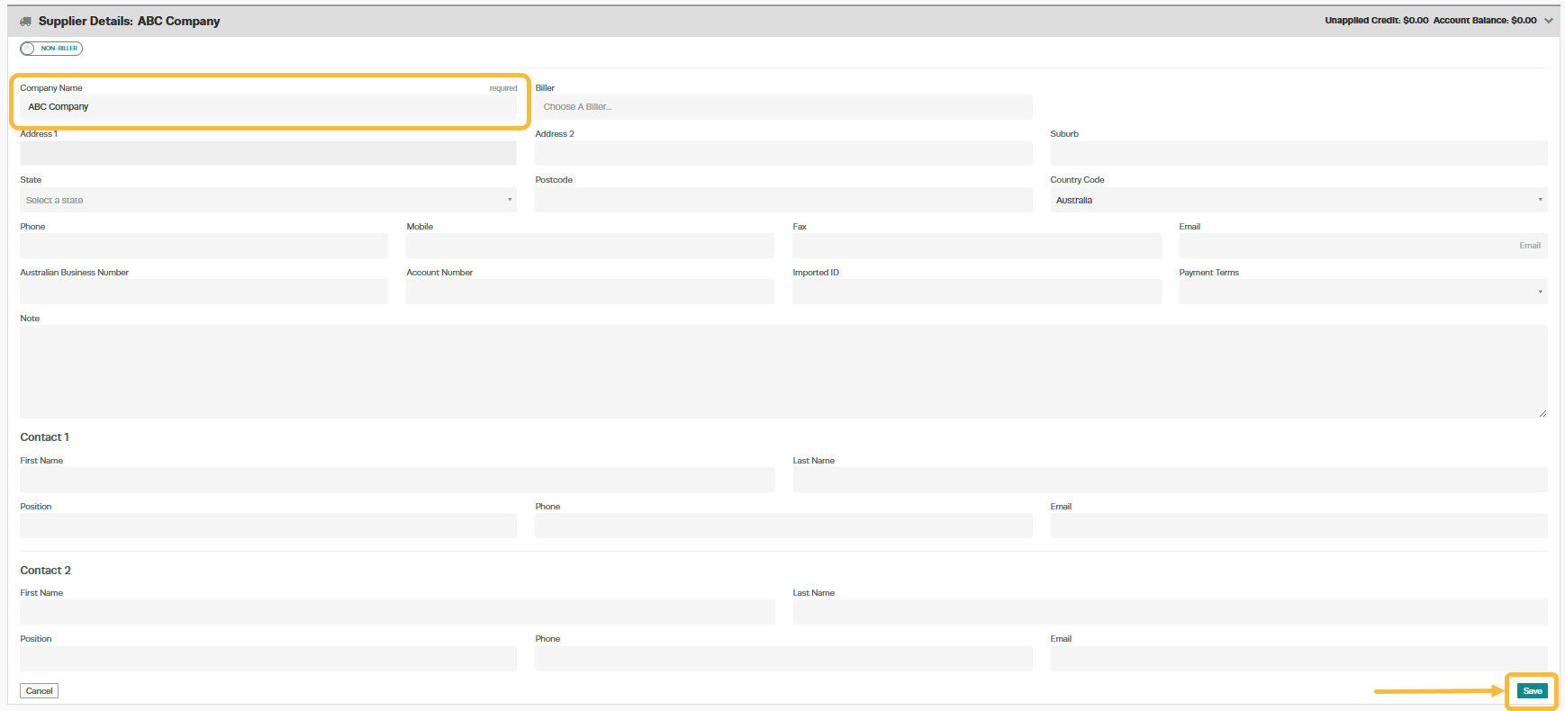Workshop Software screen showing once all the details have been entered click on the green save icon in the bo...