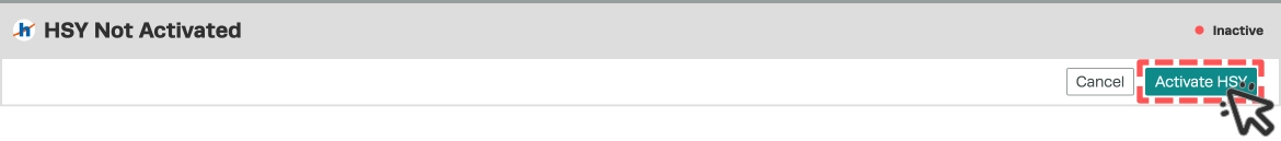 A screenshot of the HSY integration before it is activated, the Activate HSY button is highlighted.