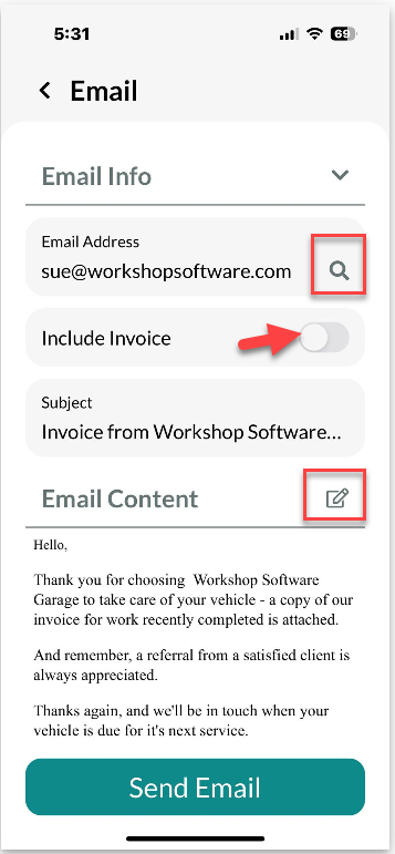 Mobile App Invoice Functionality - Workshop Software