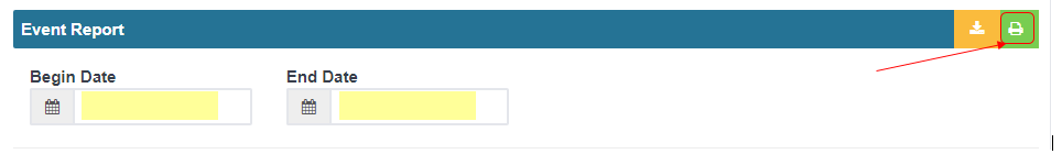 Workshop Software screen showing to the right of event report , click on the green print icon to generate the ...