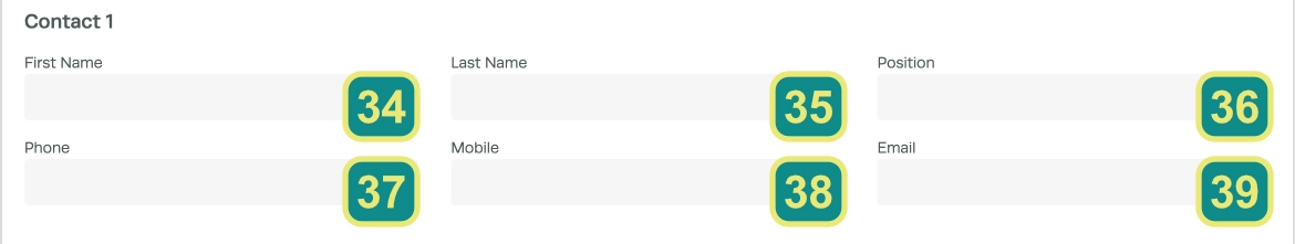 A cropped screenshot of the Customer Details screen, one of the alternative contact records is shown and numbered.