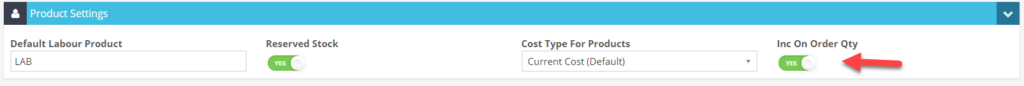 Workshop Software auto create stock order showing 'inc on order qty' option and switch the toggle to 'no'