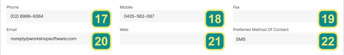 A cropped screenshot of the Customer Details screen, customer contact number and emails settings are shown.