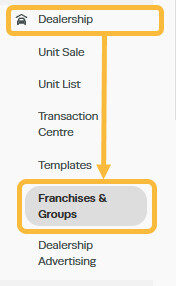 Workshop Software screen showing this can be done by going to ' dealership ', and then clicking on to ' franch...