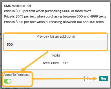 Workshop Software how to purchase sms's showing number of sms’s you wish to purchase and then click on the button under ‘a...