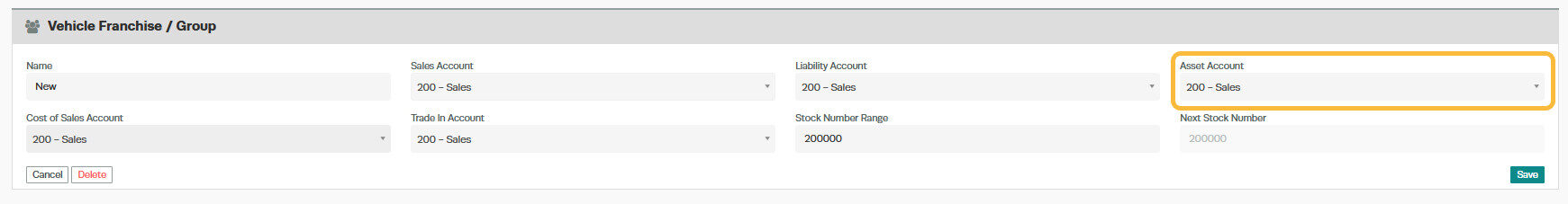 Workshop Software screen showing making sure your assets account is set as an inventory account