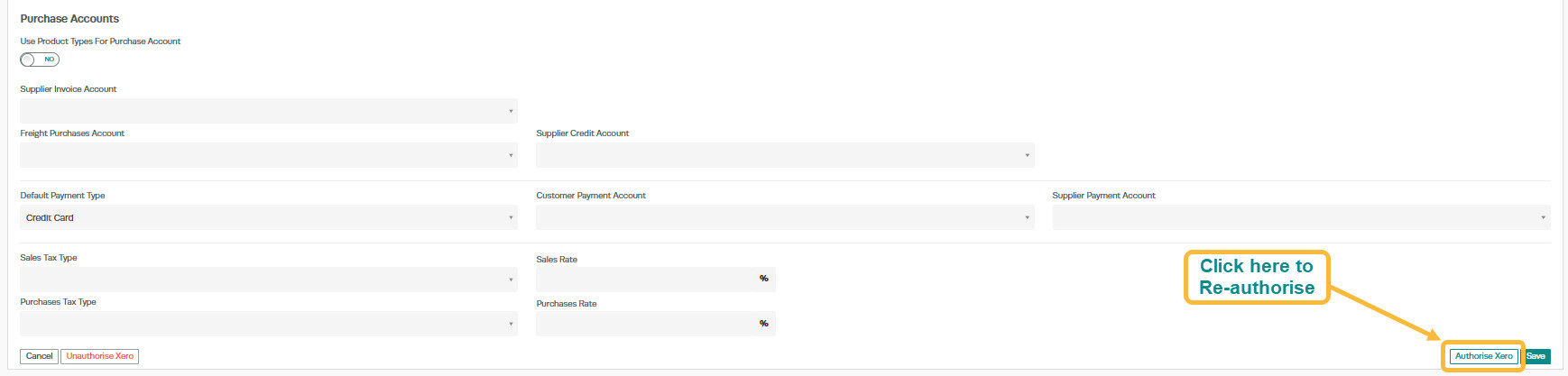 Workshop Software how to re-authorise xero showing 'authorise xero' button