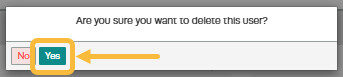 Workshop Software screen showing then click on the 'yes' button to confirm you want to delete this user