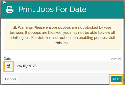 Batch print dropdown menu with Print All Job Cards option