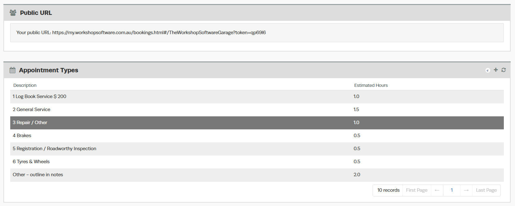 Workshop Software screen showing from here you are able to set up all your own booking types, we have a separa...