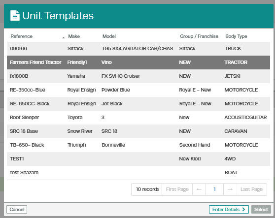 Workshop Software screen showing a pop up box will appear for you to choose which franchise group this unit wi...