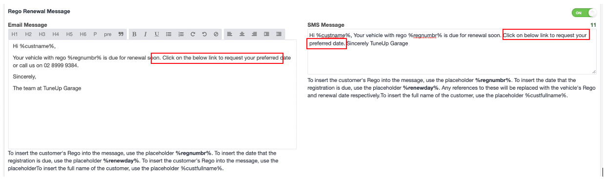 Workshop Software screen showing rego renewal reminders