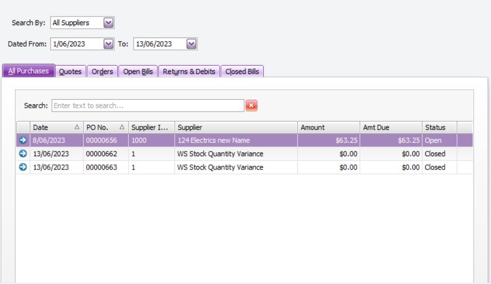 Workshop Software screen showing it will have a zero value and all be under a supplier account called ws stock...