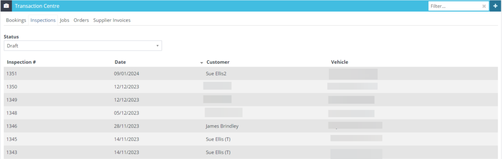 Workshop Software screen showing this is similar to the what is shown in the inspection tab on the dashboard, ...