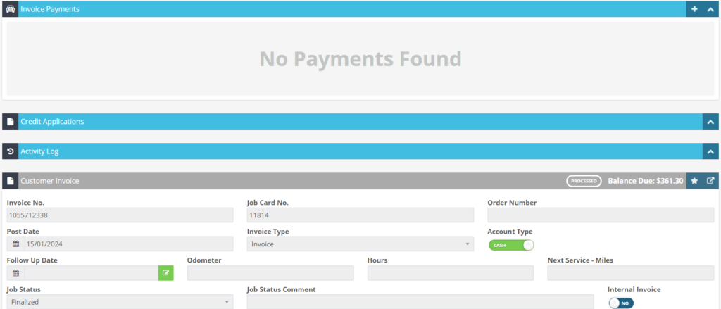 Workshop Software allocate a payment to a customers invoice showing invoice from the customer that you would like to add a...