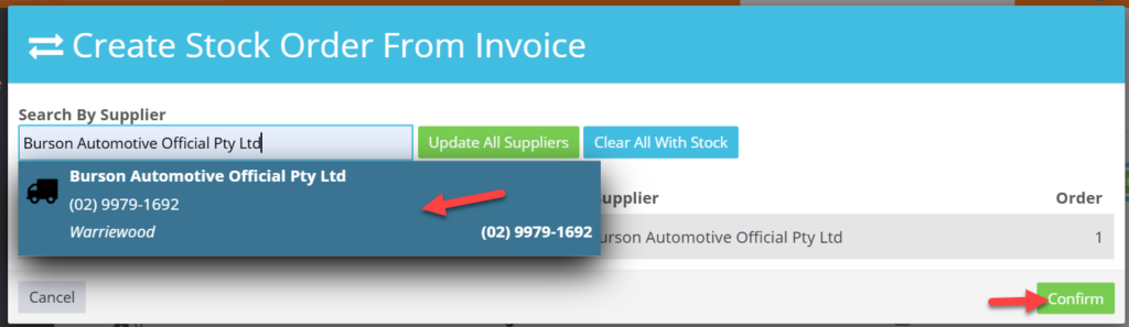 Workshop Software order and purchase parts from burson showing parts you would like to order and then confirm
