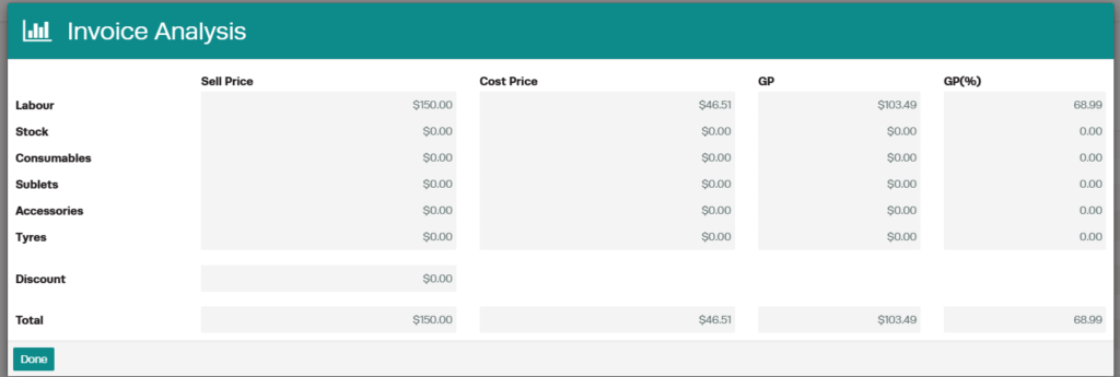 Workshop Software screen showing a pop up window will appear and you will be able to see the breakdown of the ...